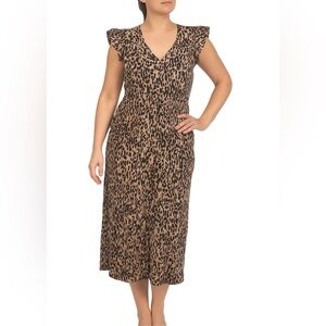 SIENNA SKY Size Med Leopard Animal Print Boho Tie Back Faux Wrap Dress Midi/Maxi
